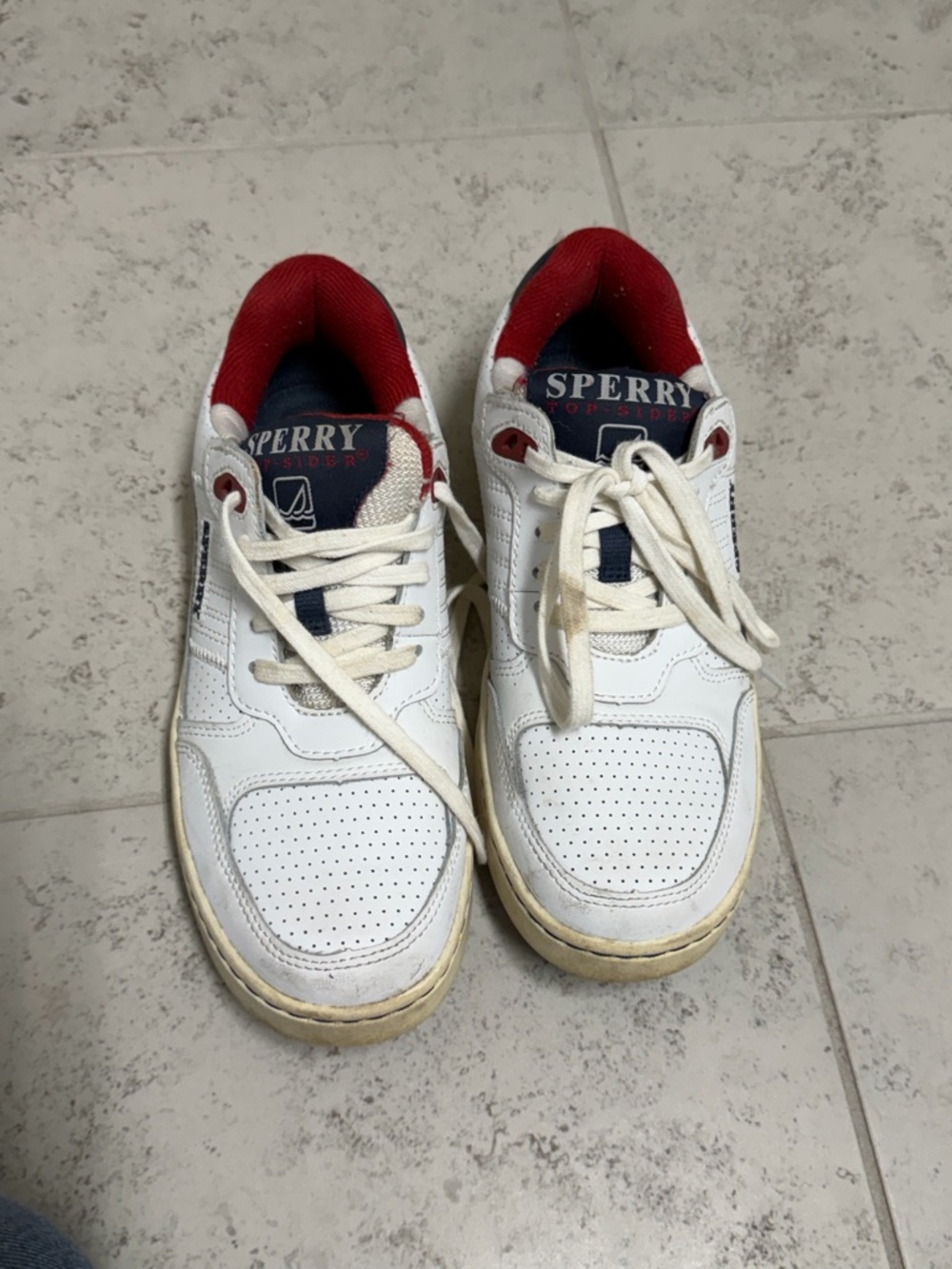Sperry X Rowing Blazers Top Sider White Leather Sneakers with Red & Navy Details